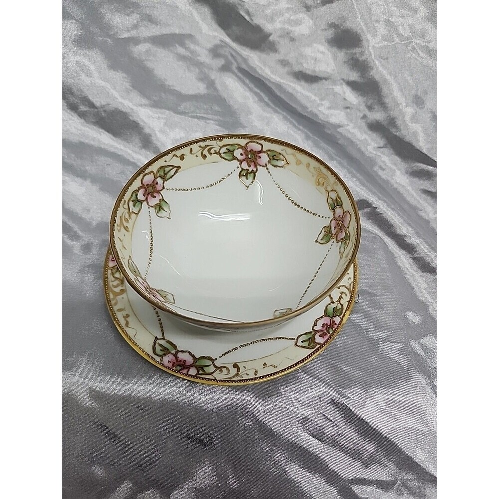 Antique MORIMURA NIPPON Moriage Porcelain Bowl With Underplate HandPainted 1911